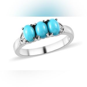 Sleeping Beauty Turquoise 3 Stone Ring in
Stainless Steel (Size 9.0) 1.30 ctw